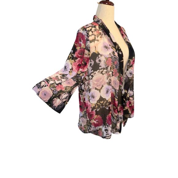 Kirra sheer floral kimono front cardigan shrug oversized XS - Picture 2 of 7